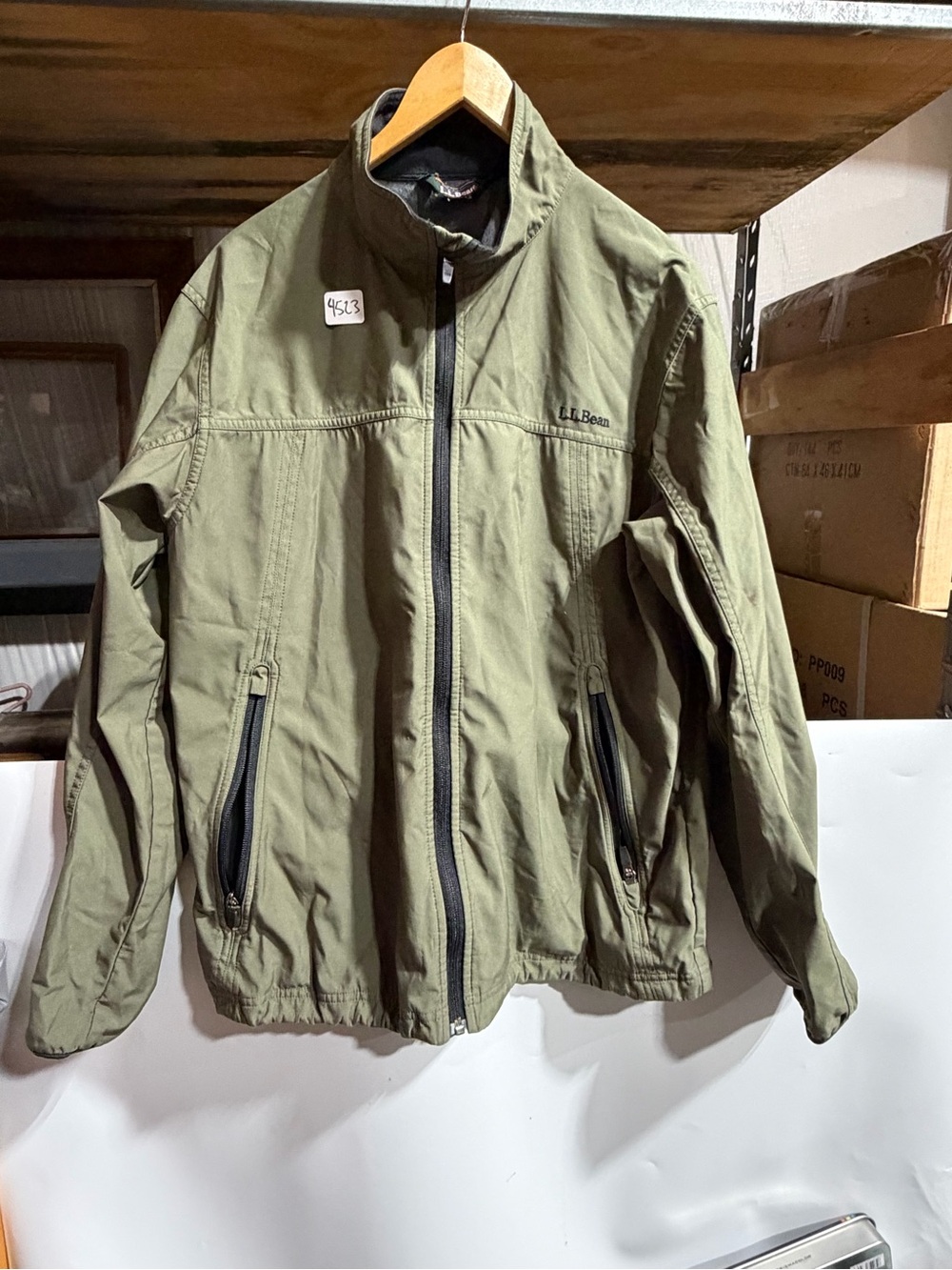 #4523-L.L. Bean Men's Olive Zip-Front Lightweight Jacket